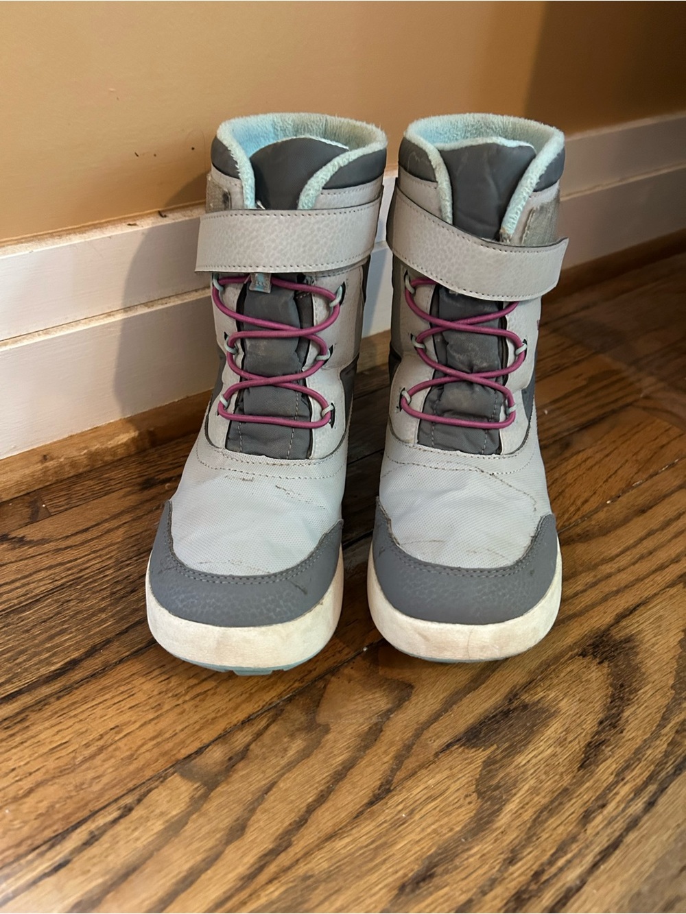 Girls Merrill Gray and Pink Winter Boots with Fuzzy Lining